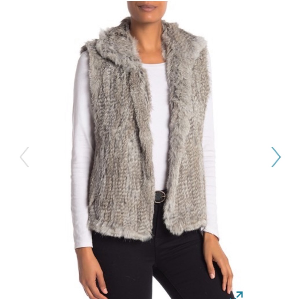 bagatelle Genuine Rabbit Fur Collar Vest